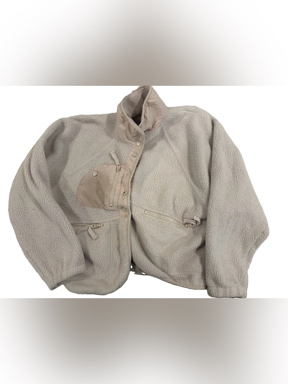 Free People FP Movement Hit The Slopes Small Fleece Jacket White And light pink